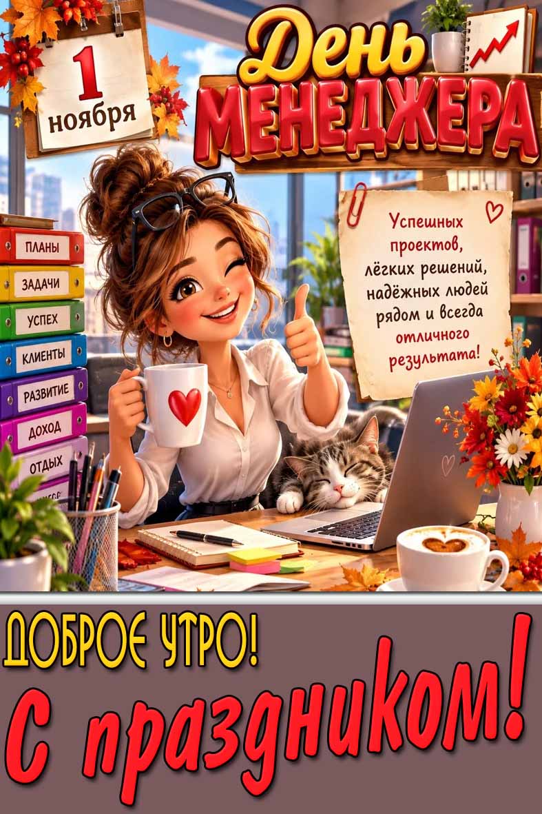 Прикольная картинка 1 ноября - день менеджера! Доброе утро! С праздником!