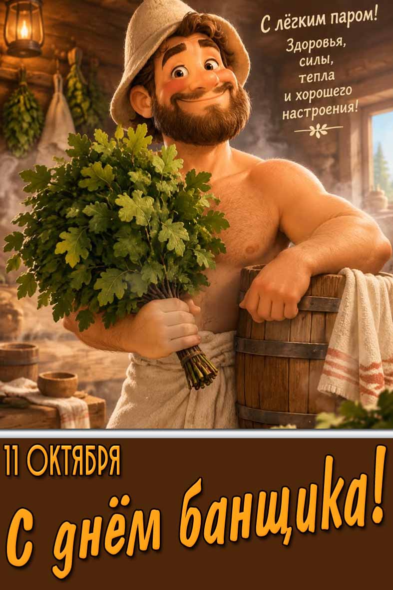 Прикольная картинка 11 октября - с днём банщика! С лёгким паром! Здоровья, силы, тепла и хорошего настроения!