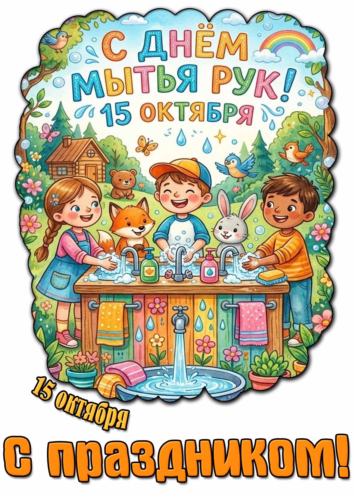 Прикольная картинка 15 октября - с днём мытья рук! Поздравляю с праздником!