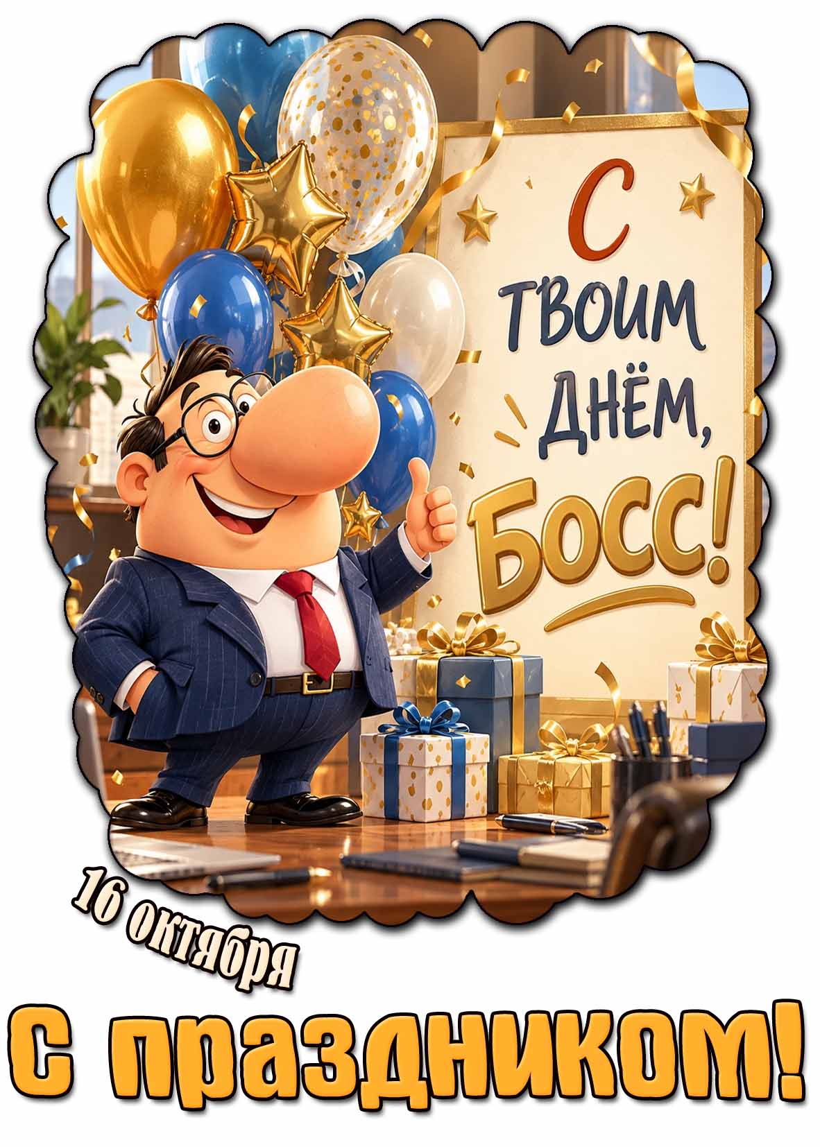 Прикольная картинка 16 октября - с твоим днём, Босс! С праздником!
