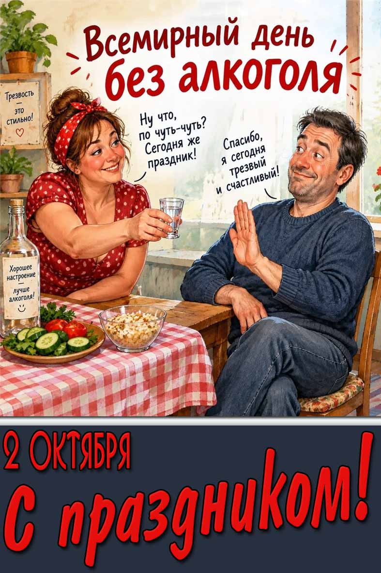 Прикольная картинка 2 октября - Всемирный день без алкоголя! С праздником! Трезвость - это стильно!