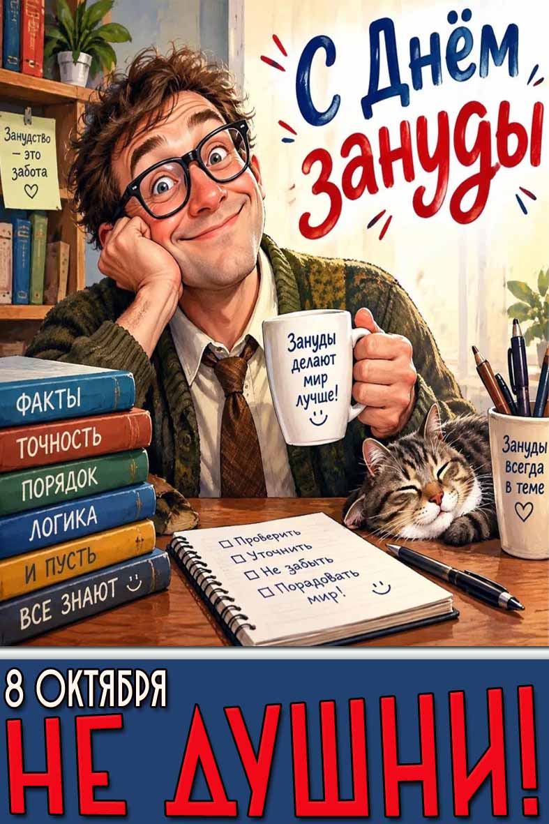 Прикольная картинка 8 октября - с днём зануды! Не душни! Зануды делают мир лучше!