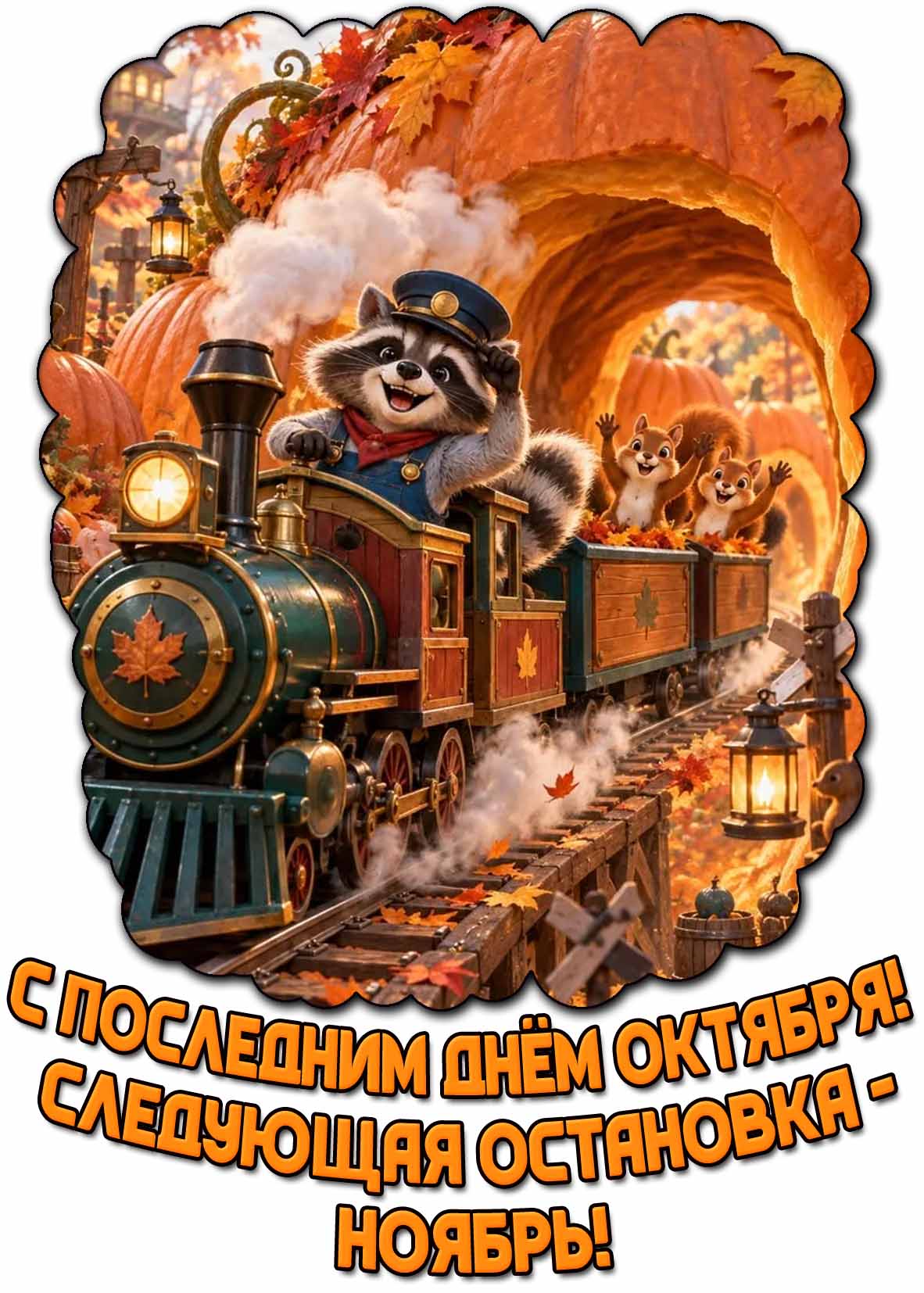Прикольная картинка "С последним днём октября! Следующая остановка - ноябрь!"