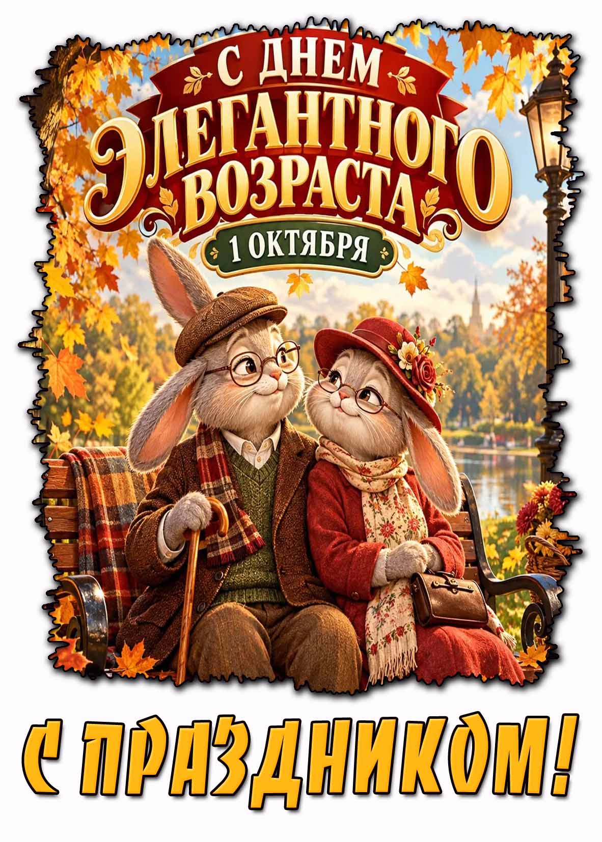 Прикольная открытка 1 октября- с днём элегантного возраста! С праздником!