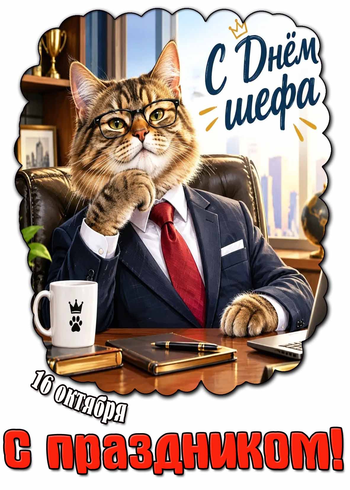 Прикольная открытка 16 октября - с днём шефа! С праздником!