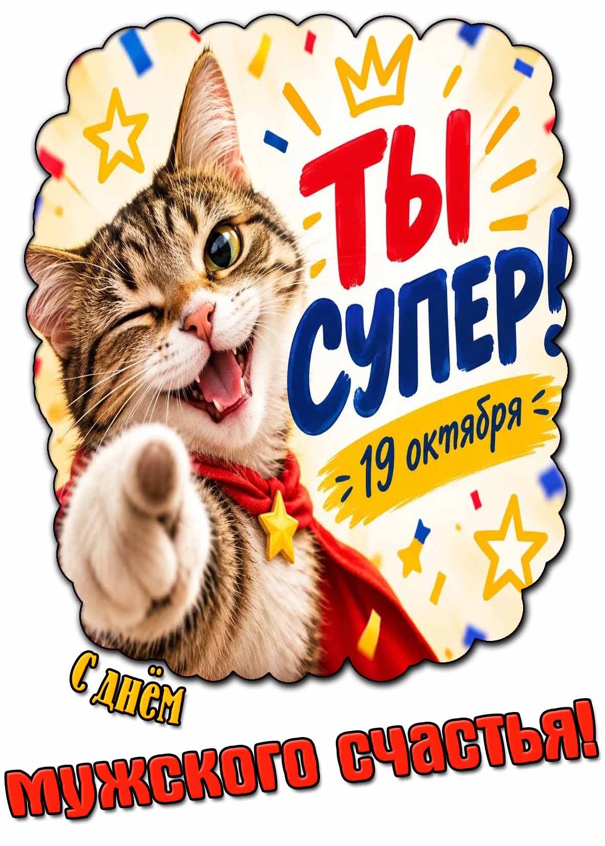 Прикольная открытка 19 октября - с днём мужского счастья! Ты супер!