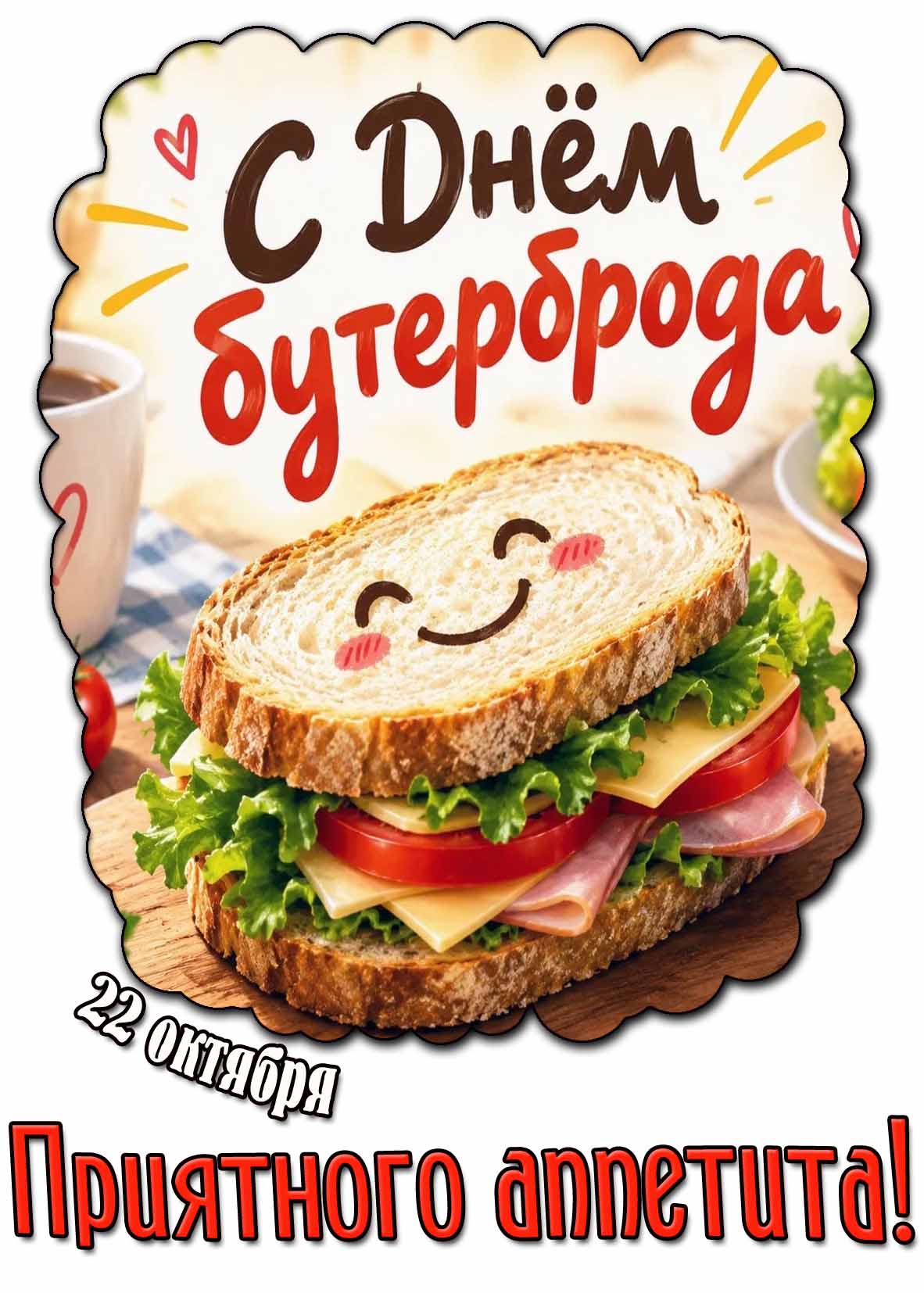 Прикольная открытка 22 октября - с днём бутерброда! Приятного аппетита!
