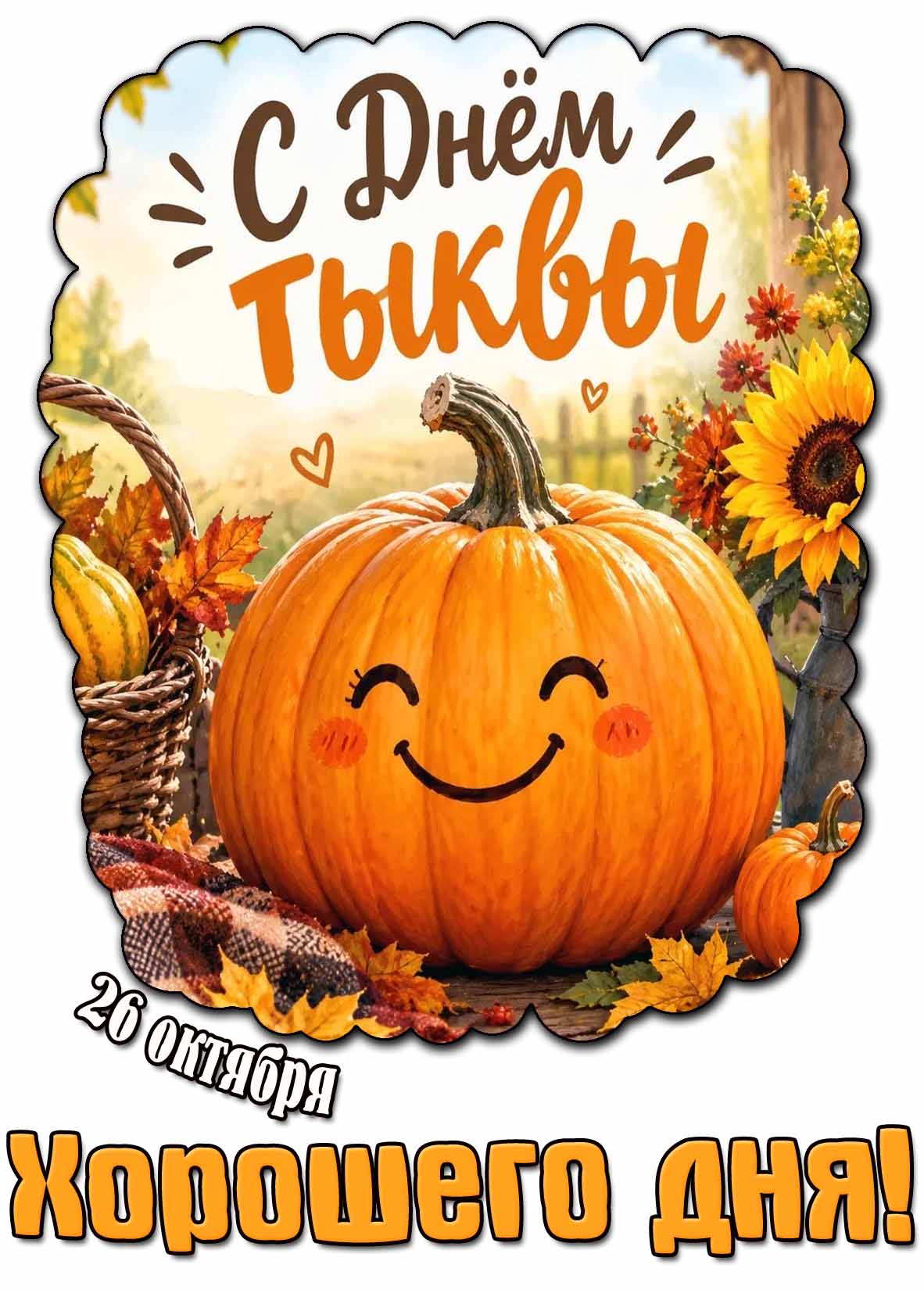 Прикольная открытка 26 октября - с днём тыквы! Хорошего дня!