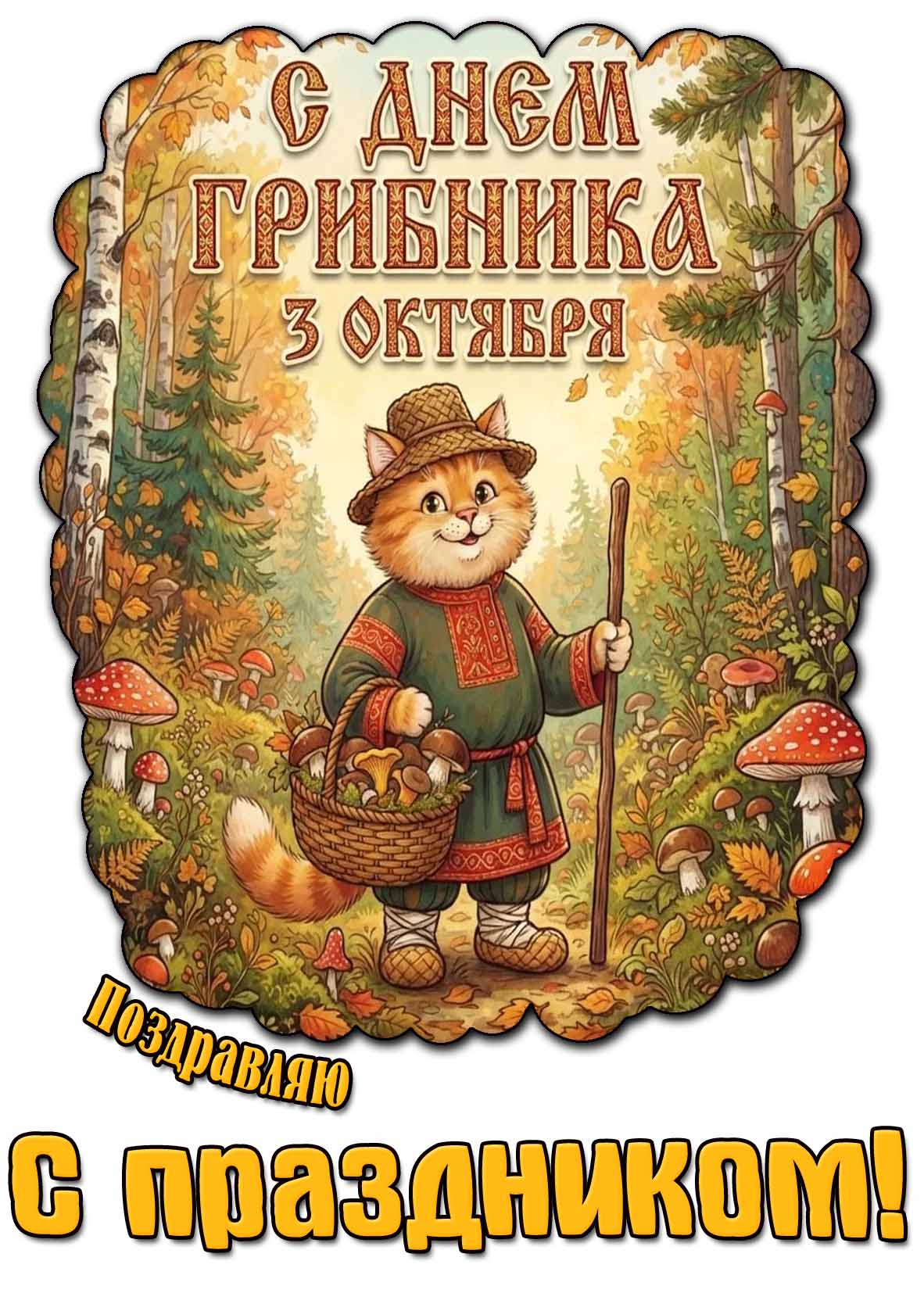 Прикольная открытка 3 октября - с днём грибника! Поздравляю с праздником!