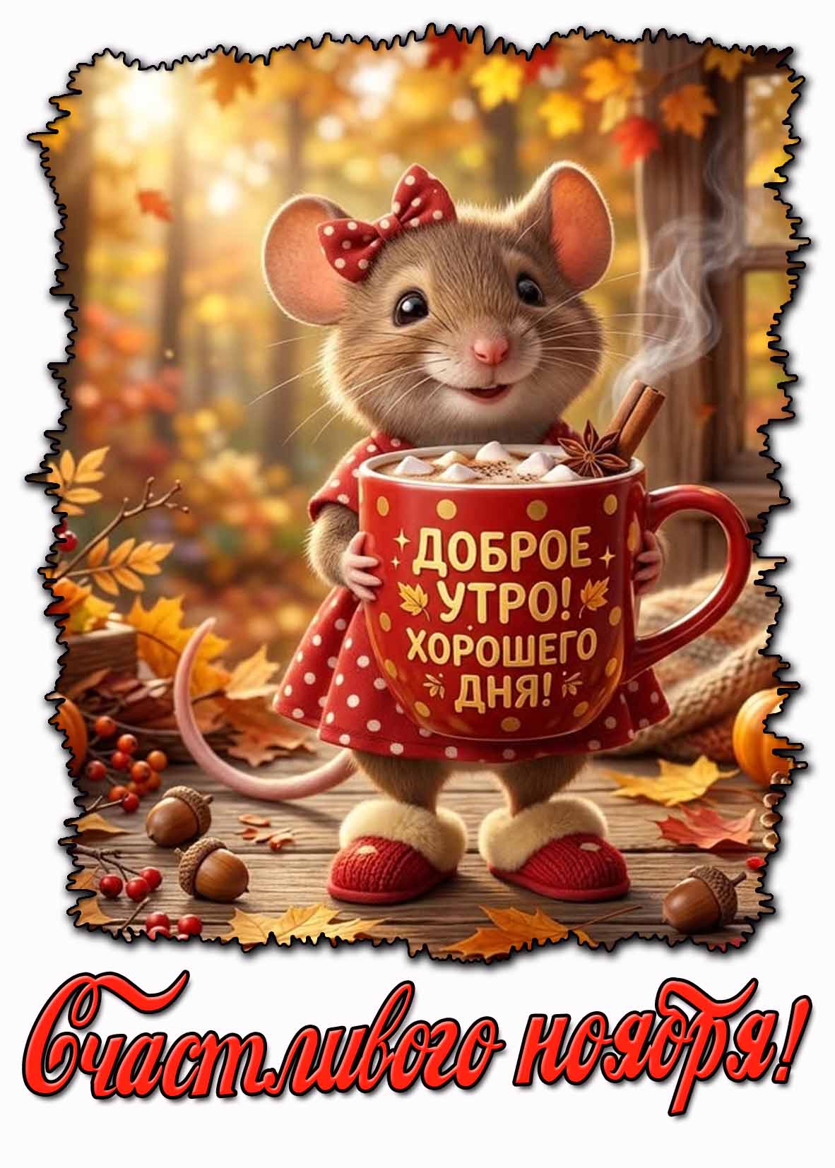 Прикольная открытка "Доброе утро! Хорошего дня! Счастливого ноября!"