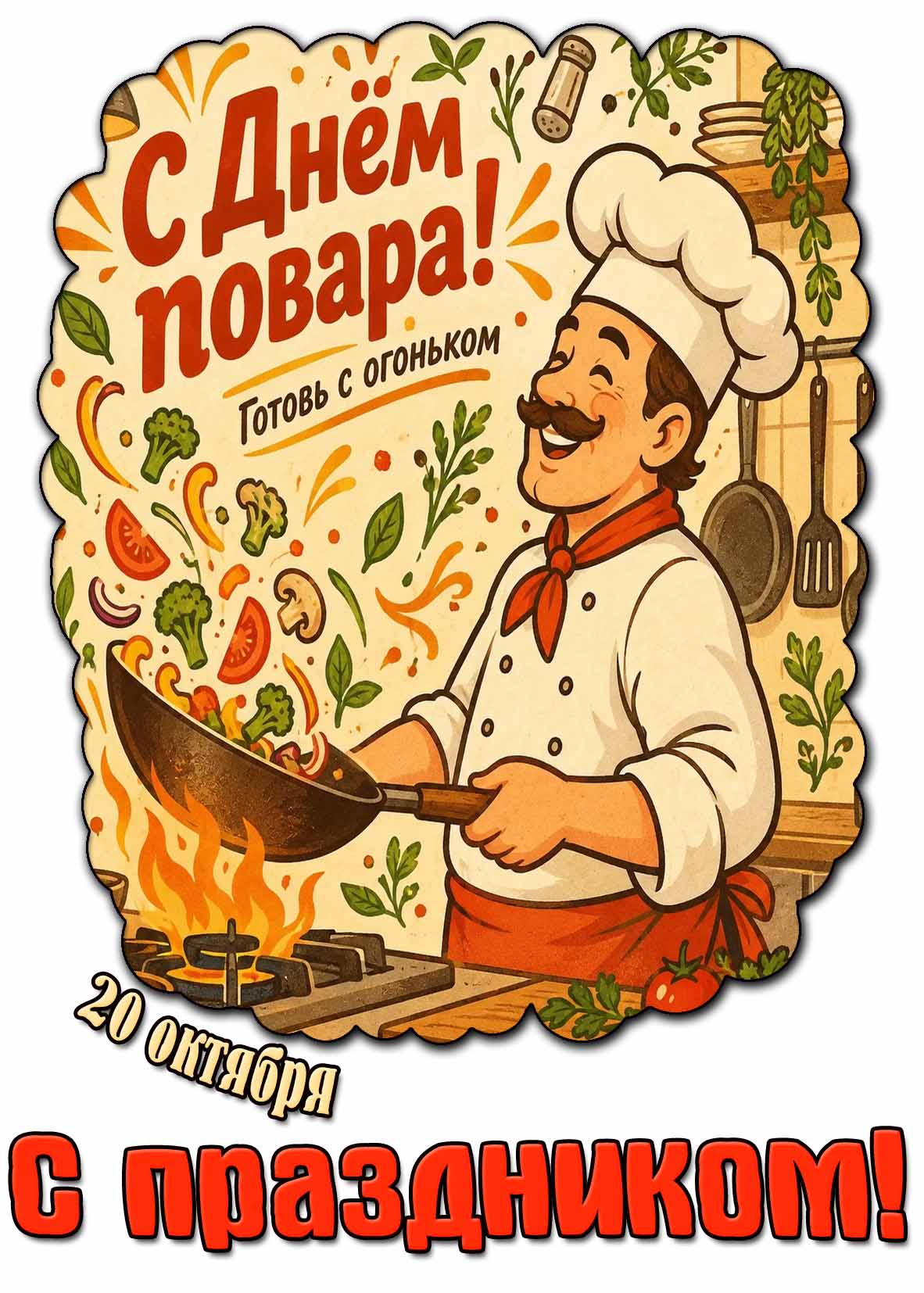 Прикольная картинка 20 октября - с днём повара! Готовь с огоньком! С праздником!