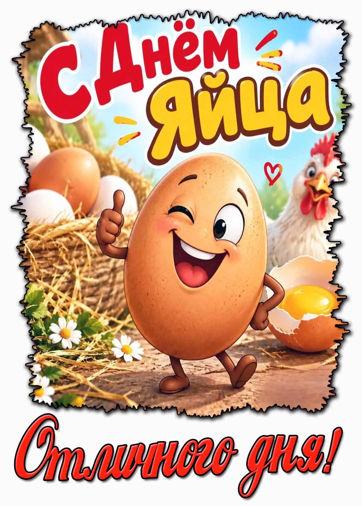 Прикольная картинка "С днём яйца! Отличного дня!"
