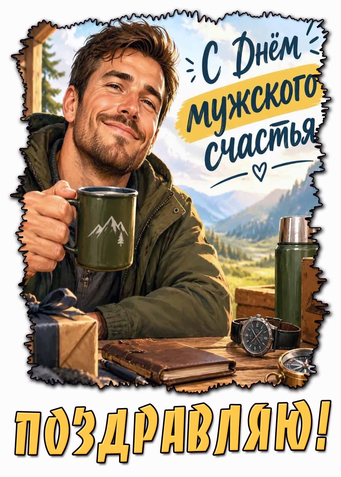 С днём мужского счастья! Поздравляю! - открытка для друга