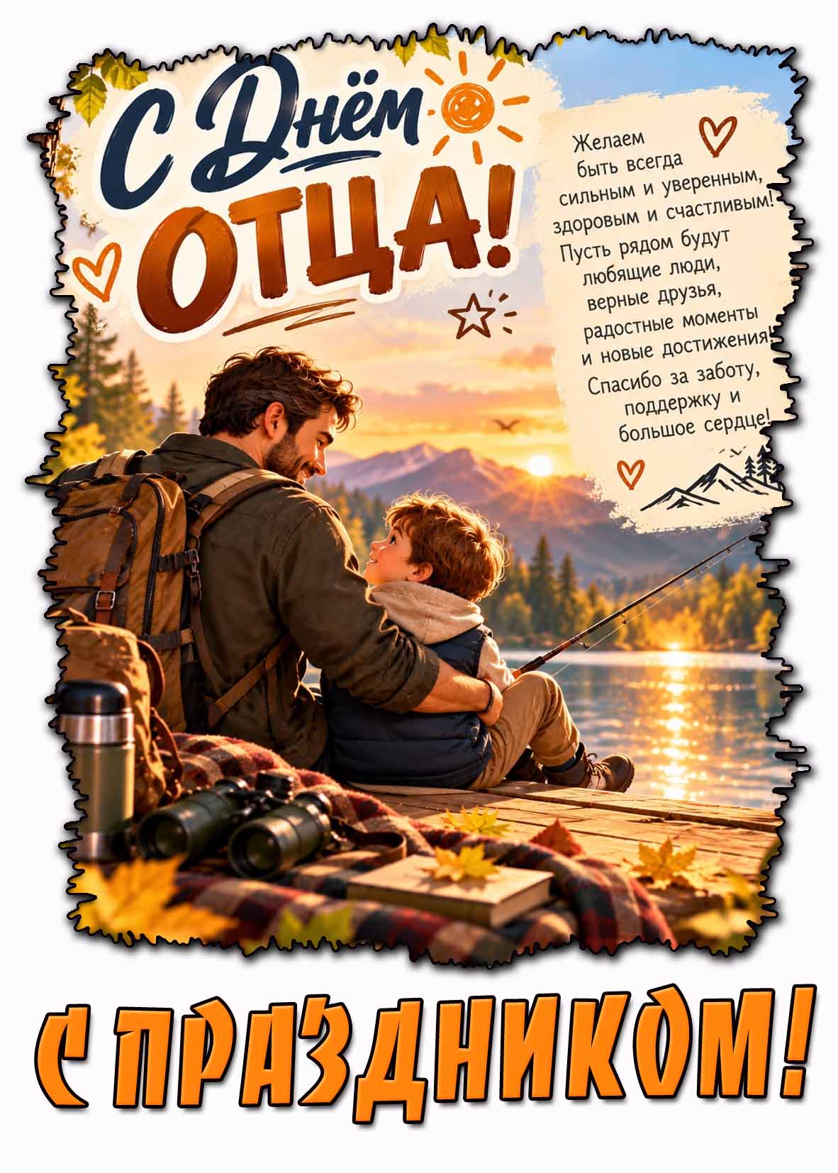 С днём отца! С праздником! - поздравительная картинка от сына для папы рыбака