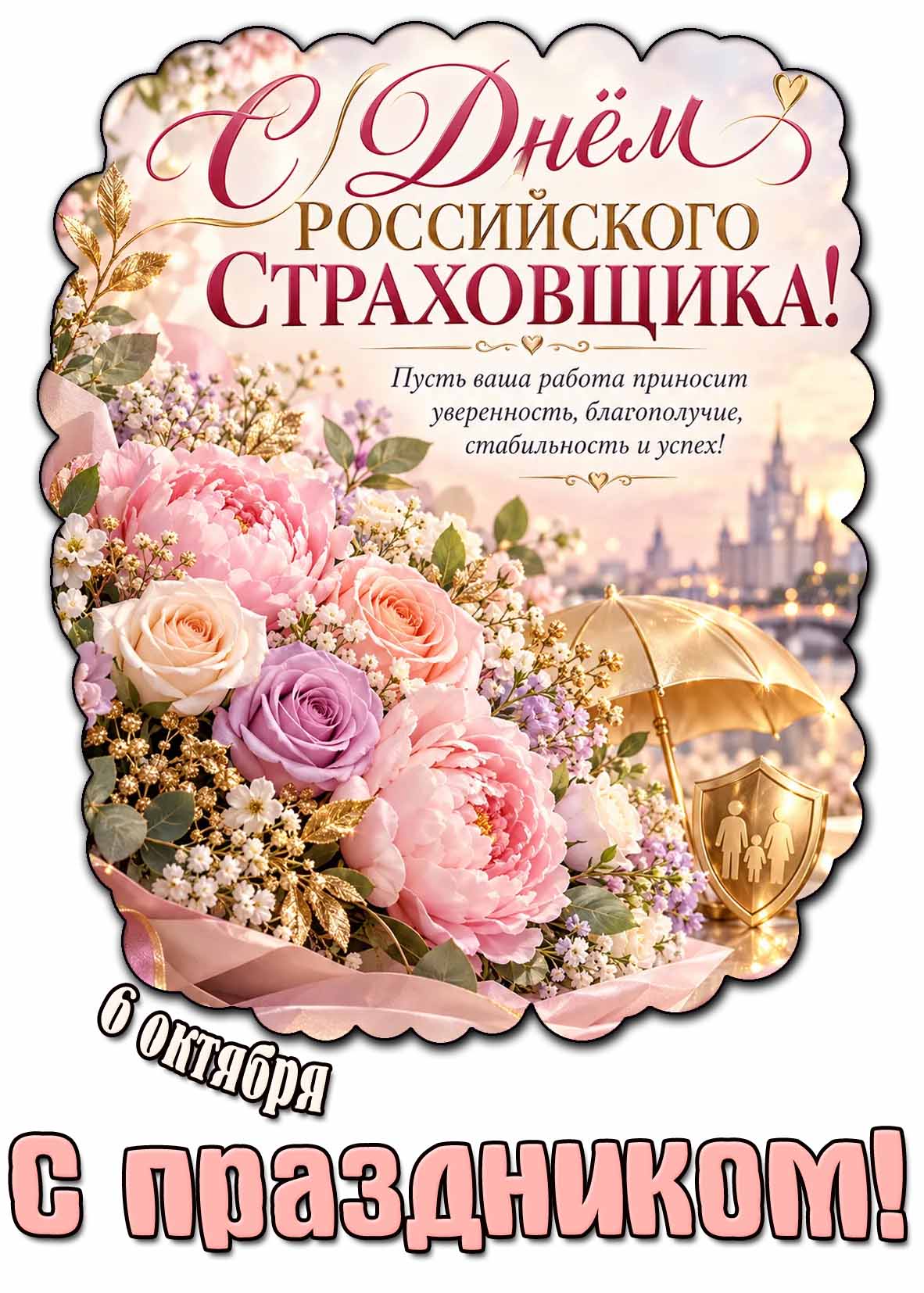 С днём российского страховщика! С праздником! - красивая картинка с пожеланиями и цветами