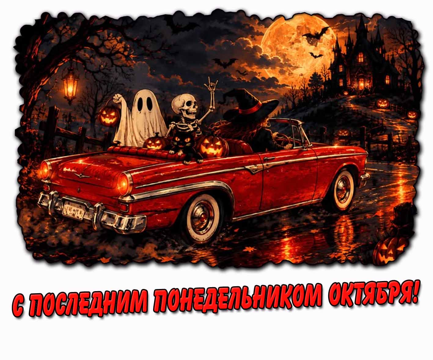 Хэллоуинская открытка с последним понедельником октября
