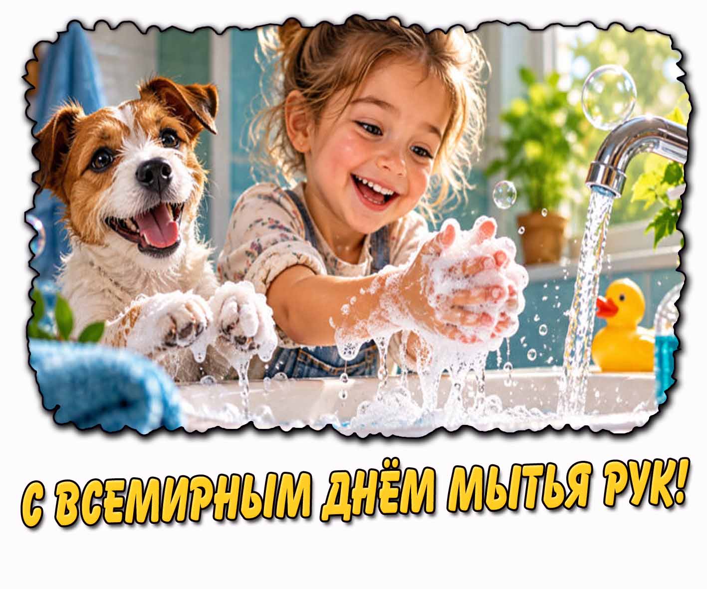 С Всемирным днём мытья рук! - прикольная открытка для детей