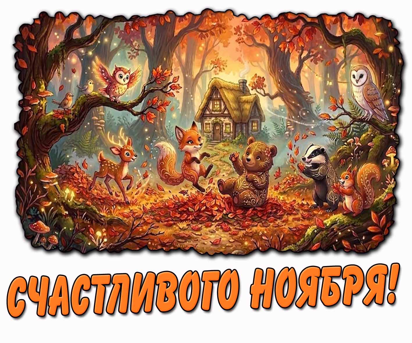 Счастливого ноября! - открытка с животными