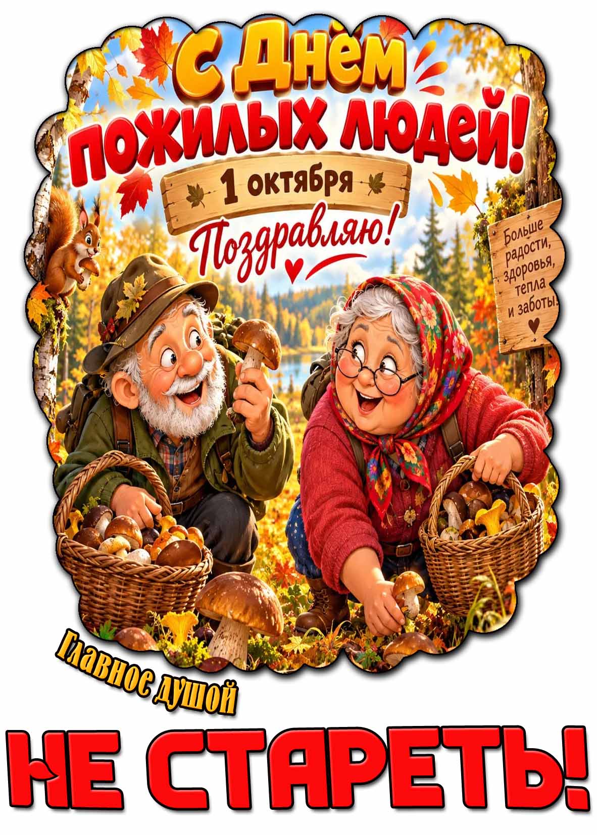 Смешная картинка 1 октября - с днём пожилых людей! Главное душой не стареть! Поздравляю!