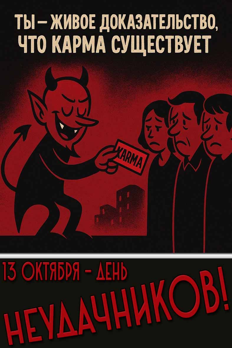 Смешная картинка 13 октября - день неудачников! Ты - живое доказательство, что карма существует!