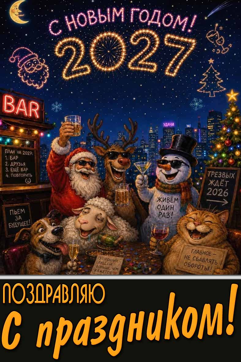 Смешная картинка "С Новым годом 2027! Поздравляю с праздником!"