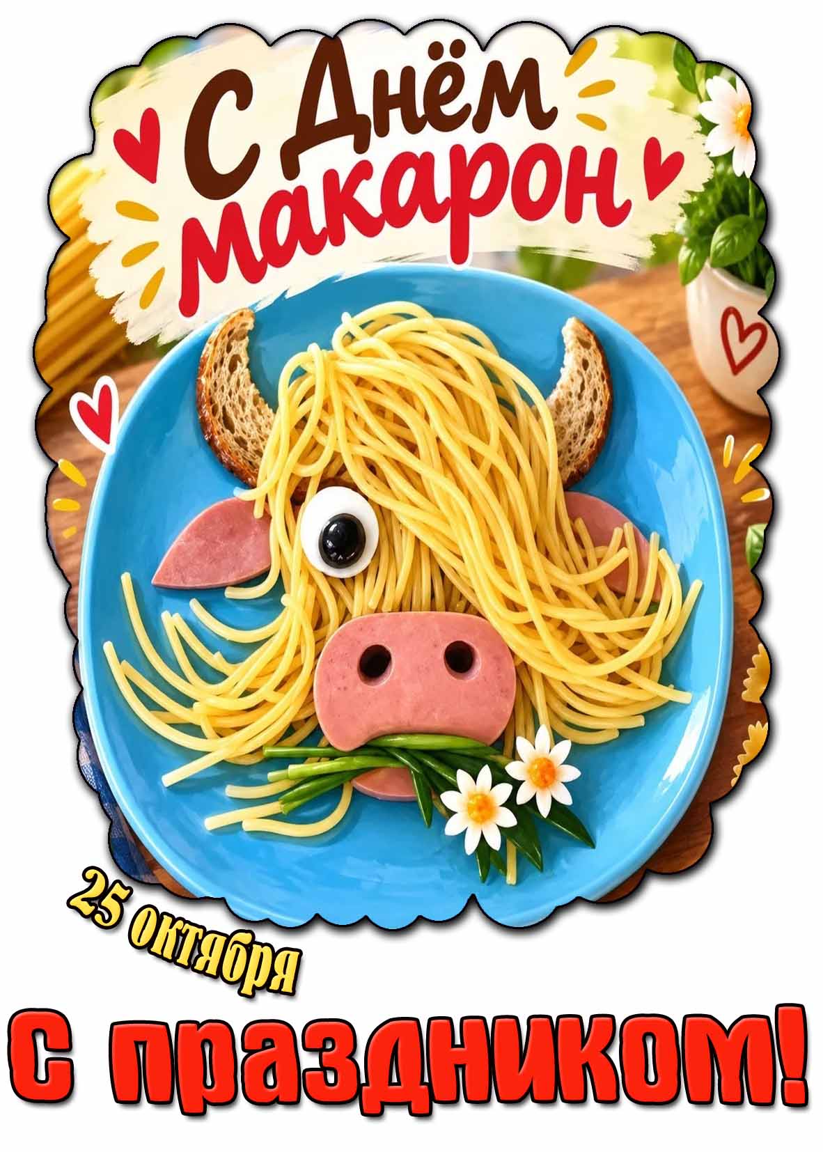 Смешная открытка 25 октября - с днём макарон! С праздником!