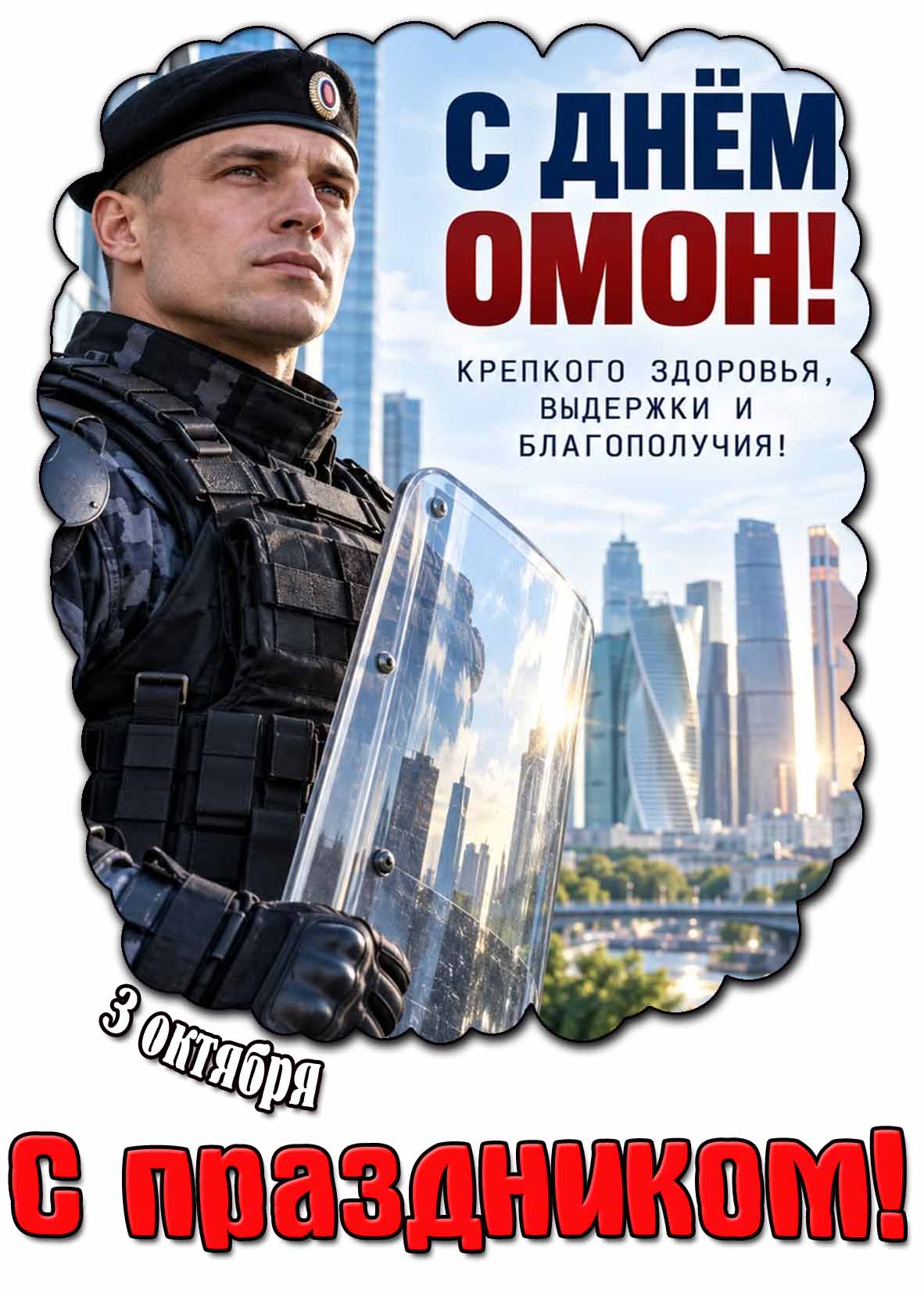 Стильная открытка 3 октября - с днём ОМОН! Крепкого здоровья, выдержки и благополучия! С праздником!
