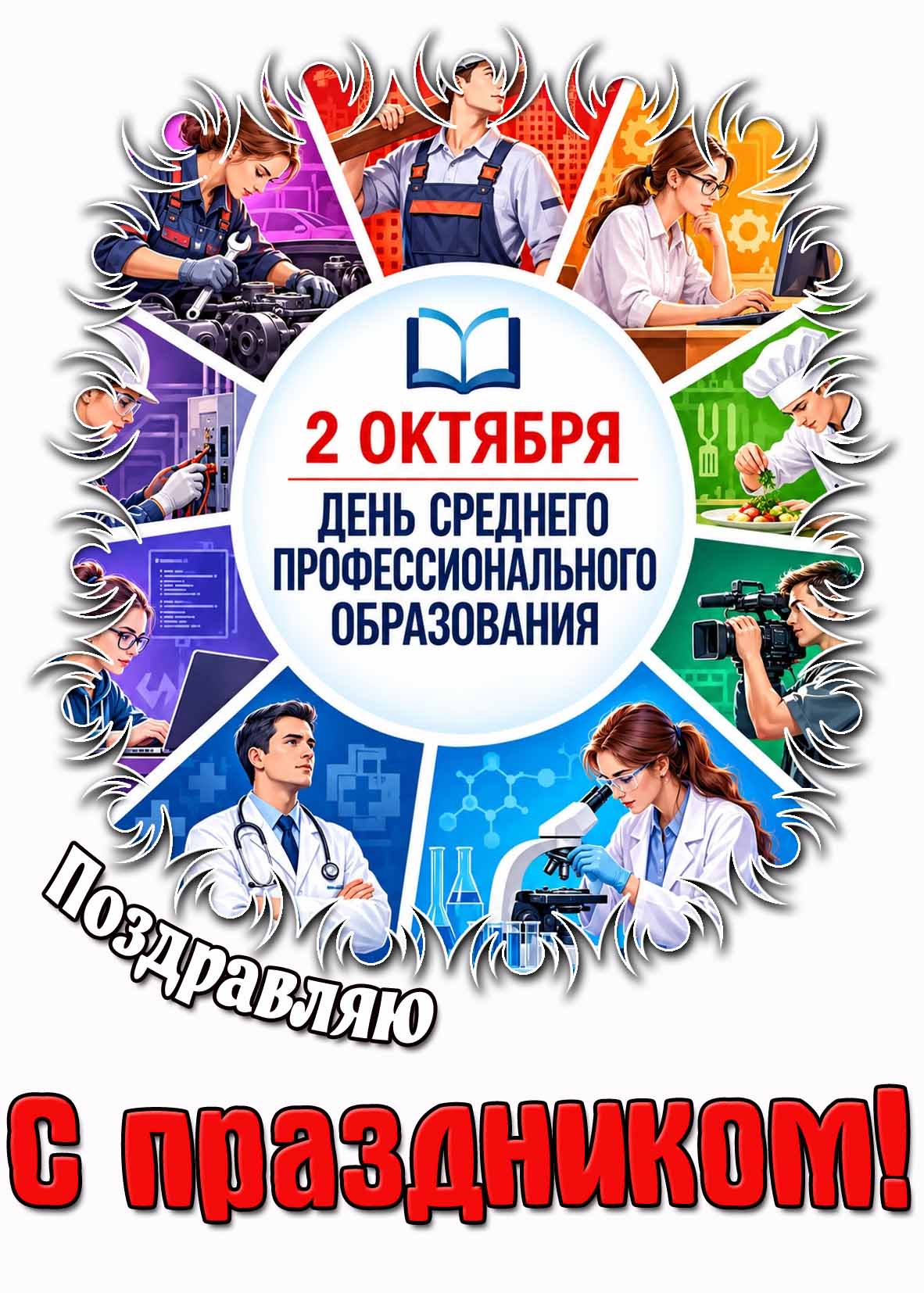 Стильная открытка 2 октября - день среднего профессионального образования! Поздравляю с праздником!