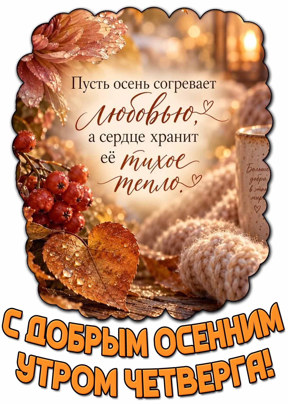 Открытка "С добрым осенним утром четверга! Пусть осень согревает любовью, а сердце хранит её тихое тепло!"