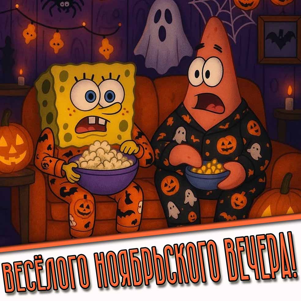 Весёлого ноябрьского вечера! - прикольная мультяшная открытка