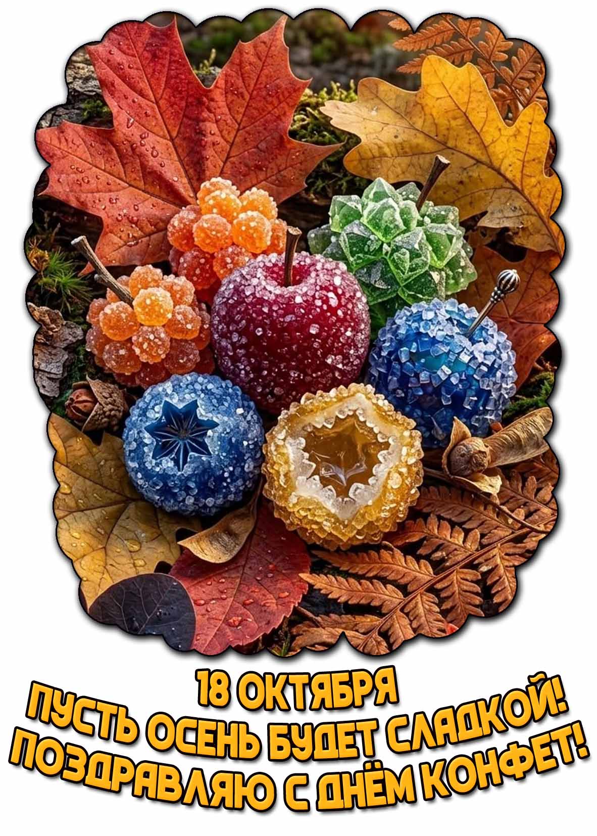 Открытка 18 октября - Пусть твоя осень будет сладкой! Поздравляю с днём конфет!