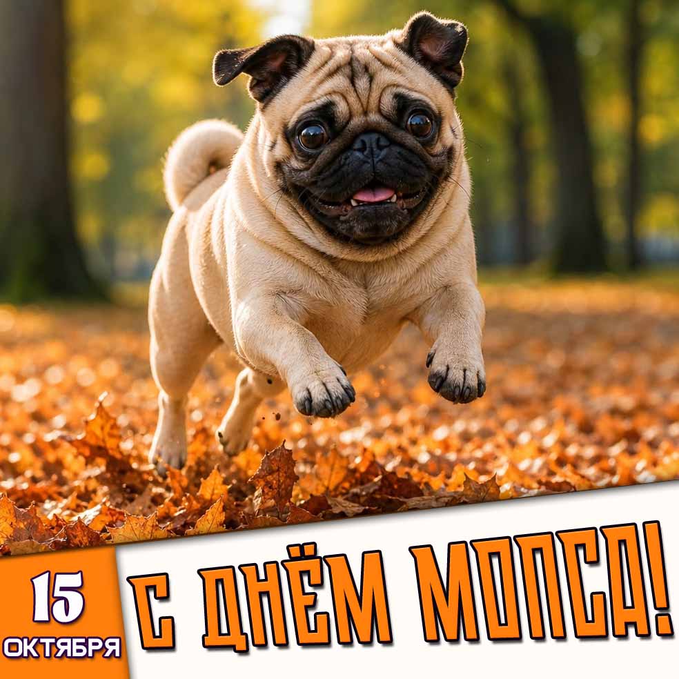 Осенняя картинка 15 октября - с днём мопса!