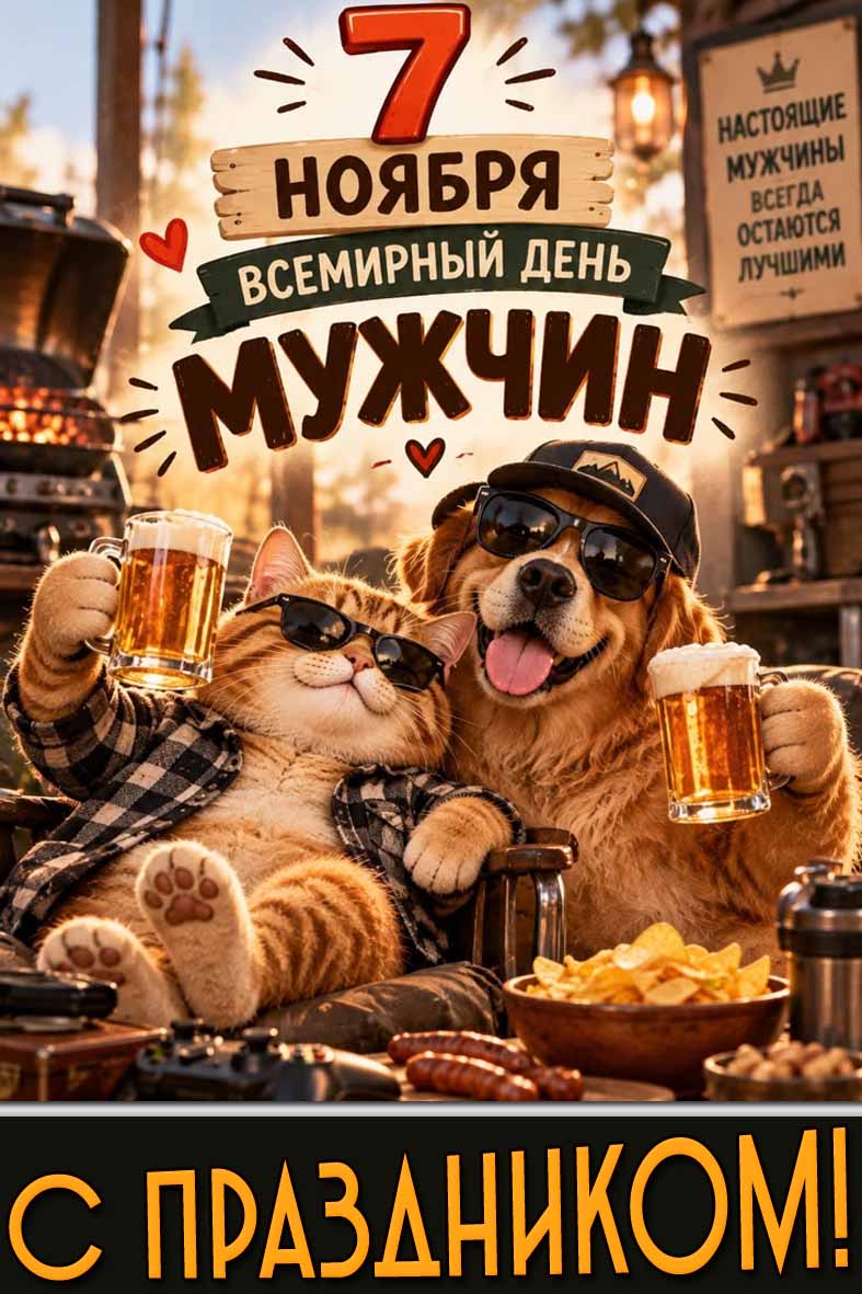 Прикольная картинка 7 ноября - Всемирный день мужчин! С праздником! Настоящие мужчины всегда остаются лучшими!
