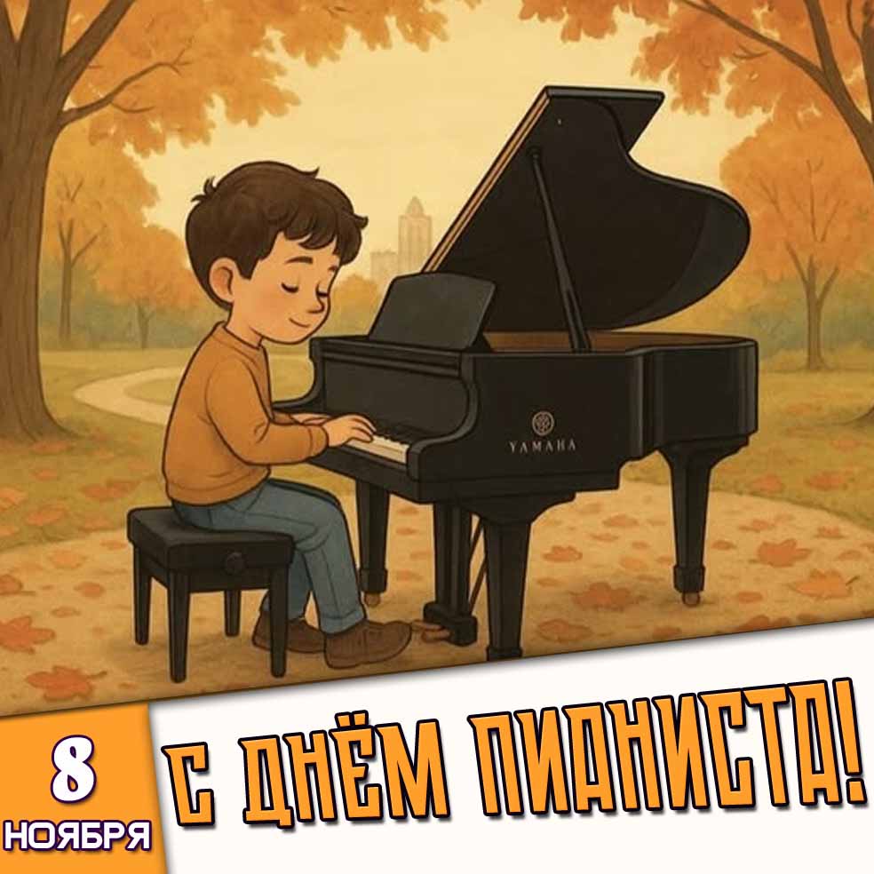 Детская открытка 8 ноября - с днём пианиста!