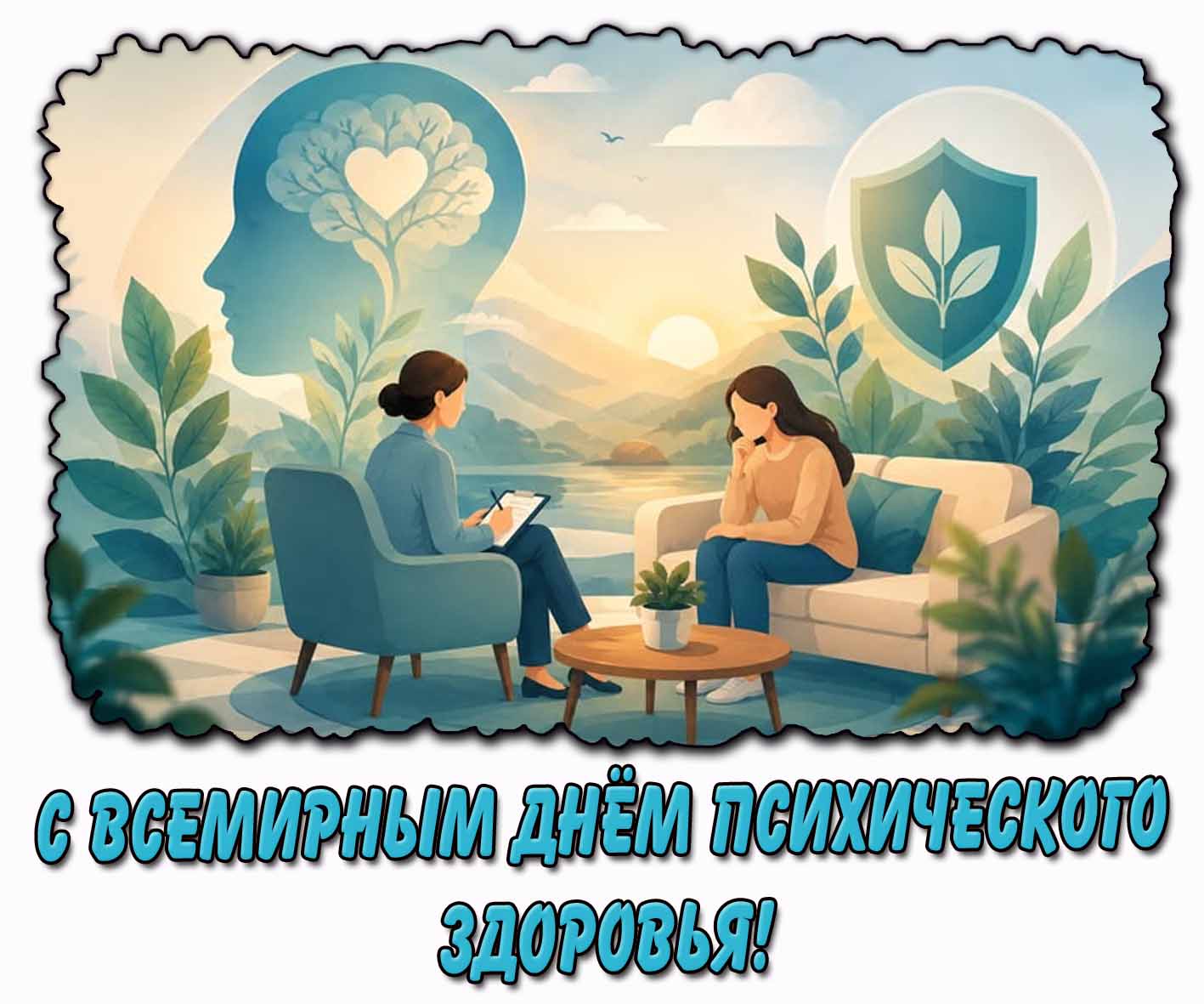 С Всемирным днём психического здоровья! - стильная открытка