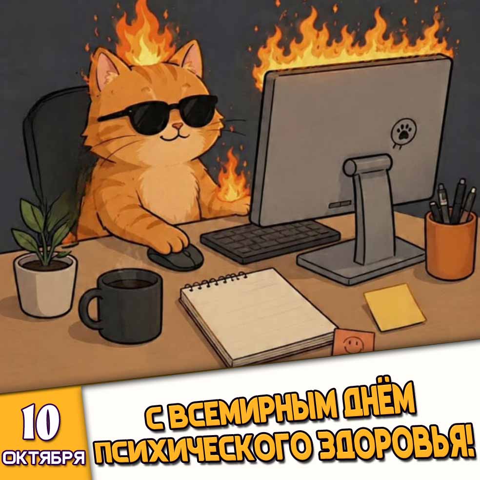 Смешная открытка 10 октября - с Всемирным днём психического здоровья!