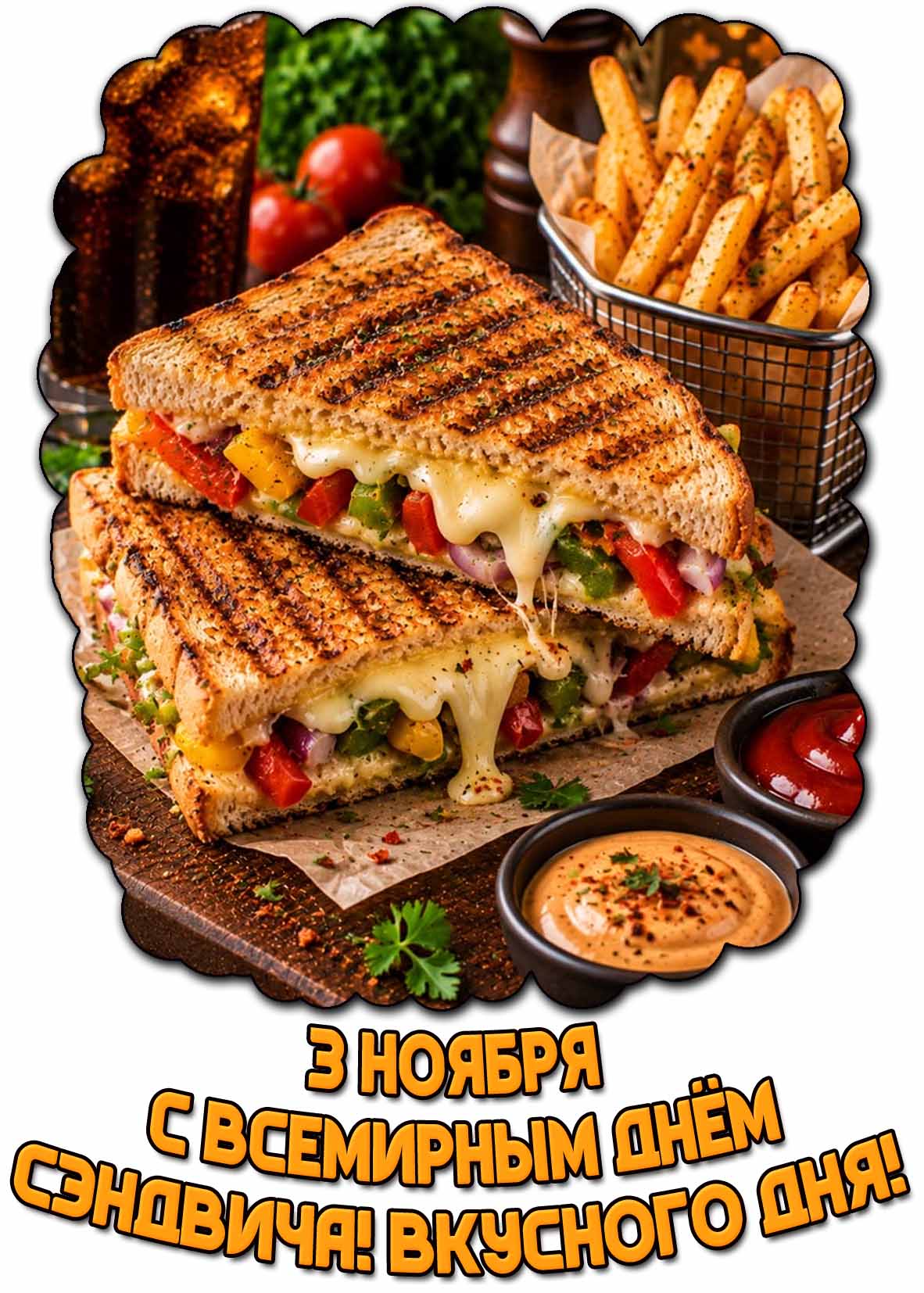Красивая открытка 3 ноября - с Всемирным днём сэндвича! Вкусного дня!