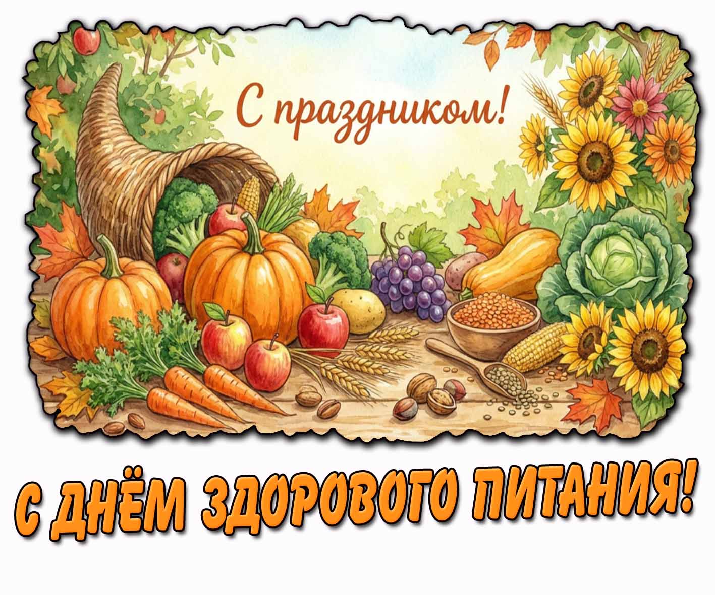 С днём здорового питания! С праздником! - осенняя открытка